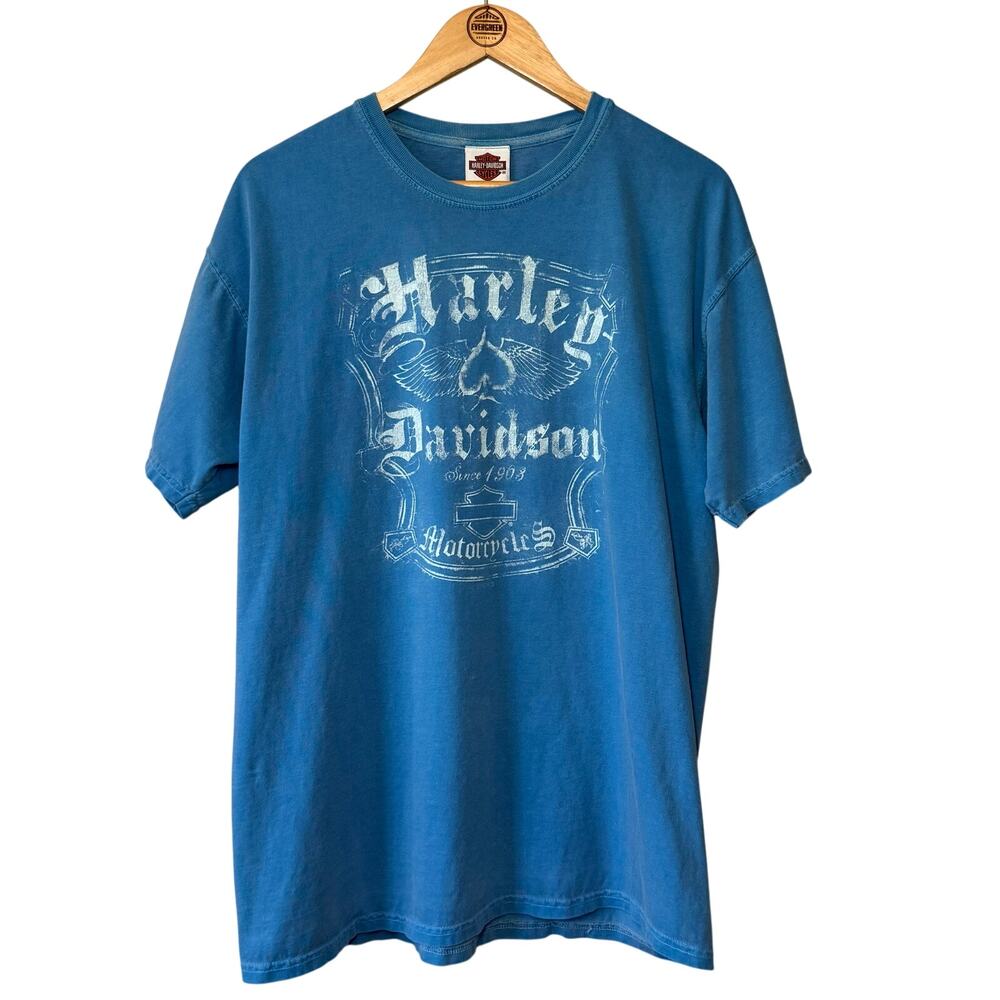 Harley-Davidson Motorcycle Tee Virginia Beach Comfort Colors Blue Unisex Large